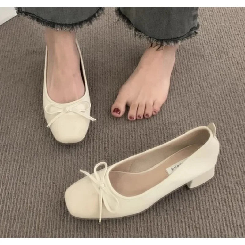 New Women Cute Ballerina Low Heel Shoes Lady Slipony Butterfly Knot Vintage Kawaii Mocasines Loafers Girl Lolita Mom Shoes